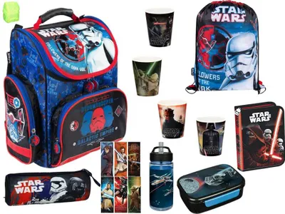 Produktbild von Star Wars Schulranzen Set 17-teilig mit Schüleretui, Turnbeutel, Schlamper, Brotdose, Trinkflasche und mehr