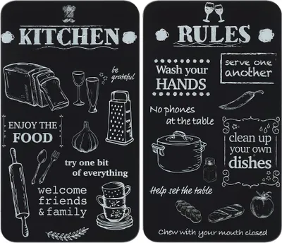Produktbild von WENKO Herdabdeckplatten Kitchen Rules 2er Set Universal Abdeckung Glas