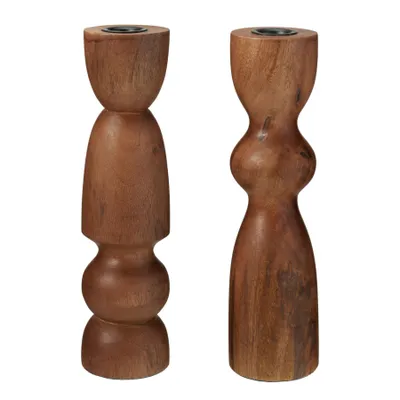 Produktbild von 2er Set Kerzenständer Holz Walnuss 25 cm Holzkerzenständer Stabkerzenhalter Kerzenhalter Kerzenleuchter