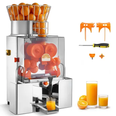 Produktbild von Gewerbliche Orangenpresse - Elektrische Zitruspresse - 120 W Motor - Bis 20 Orangen pro Minute - Entsafter für Orangen Zitronen Zitrusfrüchte - 2 Schalenbehälter - Edelstahl