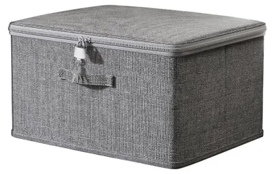 Abschließbare Aufbewahrungsbox aus Stoff, 30x20x14 cm, grau