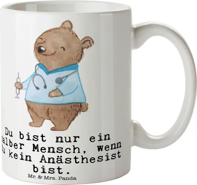 Produktbild von Mr. & Mrs. Panda Teetasse Anästhesist Herz - Weiß - Geschenk, Anästhesie, Krankenhaus, Witzig, Kaffeetasse, Tasse, Becher, Lustig, schöne, Keramikbecher