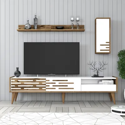 Produktbild von Skye Decor, Valensiya - Walnut, White, TV-Ständer, Nussbaum, 100 % MELAMINBESCHICHTETE SPANPLATTEN, 180 x 35 x 45 cm
