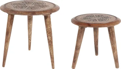 Zdjęcie produktu dla BELIANI Zestaw 2 stolików pomocniczych ciemnobrązowy mango ława kawowa do salonu boho orientalny design
