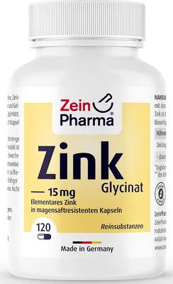 Obrázek produktu pro Zein Pharma - Zinek, glycinát, Glycinát zinku, 15 mg, 120 kapslí