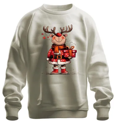 Productafbeelding van Leuk rendier Rudolph kerstcadeau, grappig uni sweatshirt, natuur, maat 3XL