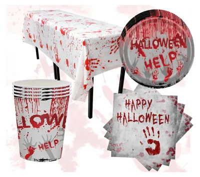 Zdjęcie produktu dla Tg74162 Zestaw Zastawy Stołowej Halloween Dekoracje Obrus Kubeczki Talerzyki Serwetki