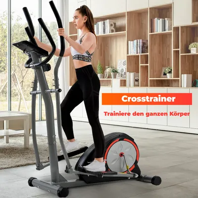 Produktbild von Crosstrainer Ellipsentrainer mit LCD-Display und Geräteständer, tragbarer Ellipsentrainer für Heimübungen mit 8 Stufen Widerstand