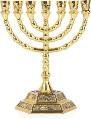 Image de Menorah à 7 branches, 20,3 cm, dorée, en alliage de zinc, pour Hanoukka