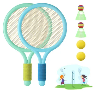 Obrázek produktu pro Sada pro badminton, dětská sada tenisových raket, 2 rakety, 2 míčky, modrá a zelená, PVC