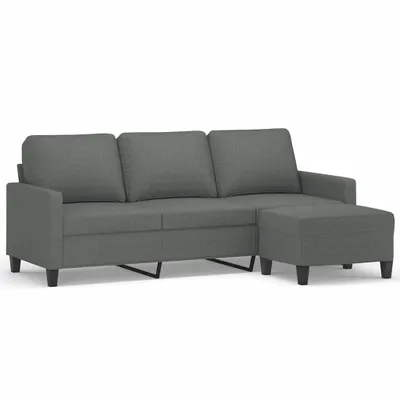Produktbild von vidaXL 3-Sitzer-Sofa mit Hocker Dunkelgrau 180 cm Stoff