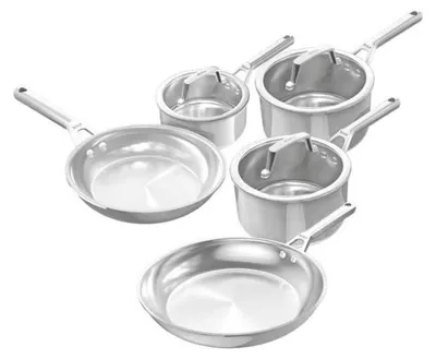Immagine prodotto di Set di pentole e padelle Ninja EverClad C95005EUI, composto da 8 pezzi, in acciaio inossidabile a tre strati. Include pentole e padelle, compatibili con tutti i tipi di fornelli, inclusa l'induzione, e utilizzabili in forno fino a 300°C