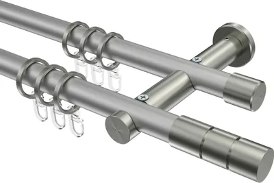 Produktbild von Interdeco Gardinenstange / Vorhangstange Silbergrau / Edelstahl-Optik, Typ Platon Elanto (Rillenzylinder), 20 mm Ø 2-läufig, 520 cm