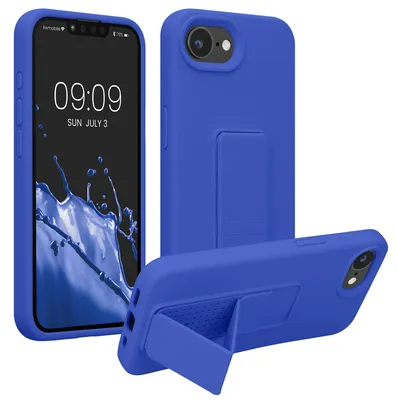 Produktbild von kwmobile Handyhülle für Apple iPhone 17e / iPhone 16e Hülle - TPU Silikon Case mit Fingerhalter und Stand - Schutzhülle Cover in Baltik Blau