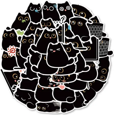 Produktbild von 40 Stück Schwarze Katze Aufkleber - Vinyl Wasserdicht für Laptop, Skateboard, Auto uvm. Kawaii Tier Sticker Set für Kinder, Teenager und Erwachsene.
