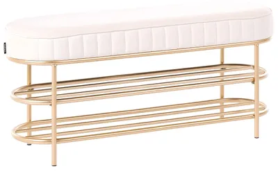Produktbild von BELIANI Sitzbank Beige Samtstoff Metall mit Schuhregal Schuhablage Glamouröser Stil für Flur Eingangsbereich Flurbank