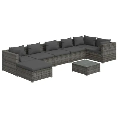 Obrázek produktu pro vidaXL 8dílná zahradní lounge souprava s polštáři Poly Rattan Grey