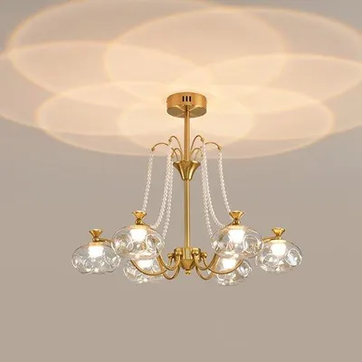 Immagine prodotto di Antico lampadario dorato con copertura in vetro