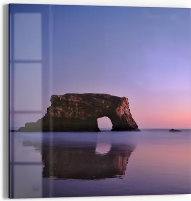 Produktbild von DEQORI Glasbild Echtglas 50x50 cm 'Abendlicher Felsbogen' Wandbild Bild modern Deko