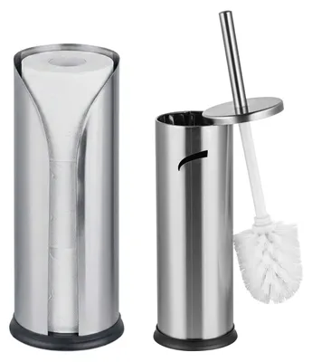 Produktbild von Relaxdays Badezimmer Set, 2-teilig, WC-Bürste, Toilettenpapier Aufbewahrung, Edelstahl, Badaccessoires, Badset, silber