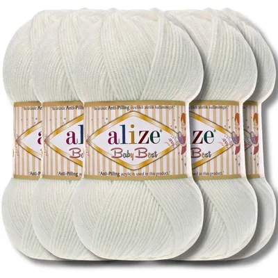 Produktbild von Alize 5x 100g Baby Best Wolle, Antipilling, Uni, Häkeln, Stricken (Pearl | 450)