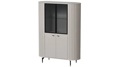 Produktbild von MINIO go for it, hohe Vitrine „ZAMA“ 155 / 112,3 / 40 cm, mit Glastüren, dekorative abgerundete Seiten, Cashmire Farbe