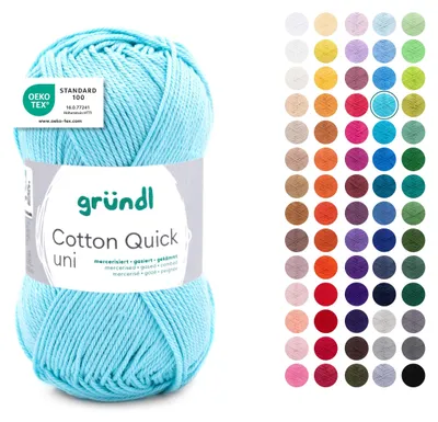 Produktbild von Gründl Wolle Baumwolle Quick uni - dünne Wolle zum Häkeln - Strickgarn - Häkelgarn - Glänzend und hautfreundlich - 100% Baumwolle - 1 Knäuel 50 g / 125 m