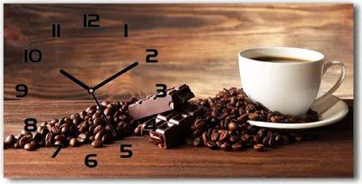 Produktbild von Wanduhr aus Glas – 60x30 cm - Glasbild - Glasuhr - Gehärtetes Glas - schwarze-zeiger - Kaffee und Schokolade