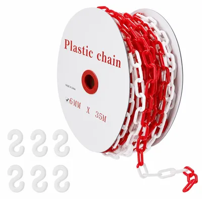 Absperrkette rot-weiß Kunststoff 6 mm x 35 m mit 6 S-Haken