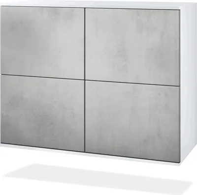 Produktbild von Vladon Kommode Rova V3, Moderner Küchenschrank mit 4 Push-to-Open Türen Weiß matt / Beton Oxid Optik (92,5 x 73.5 x 35)