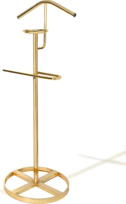 Produktbild von Eleganter Kleiderständer in Goldfarbe mit kreuzförmigem, rundem Sockel