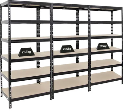 Produktbild von Mega Deal | 3x Schwerlastregal Giant Tiger | HxBxT 200x90x60 cm | Fachlast 265kg | 6-Ebenen | Schwarz