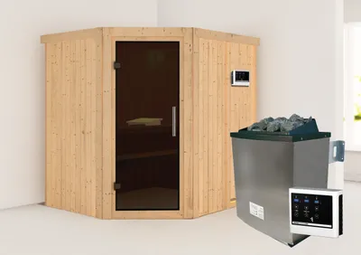 Produktbild von Karibu Sauna "Mitchell" SET naturbelassen mit 9kW Ofen