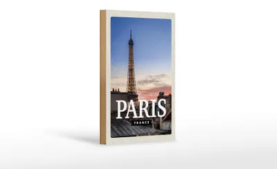 Produktbild von Holzschild Reise 12x18 cm Paris France Sonnenuntergang Dekoration
