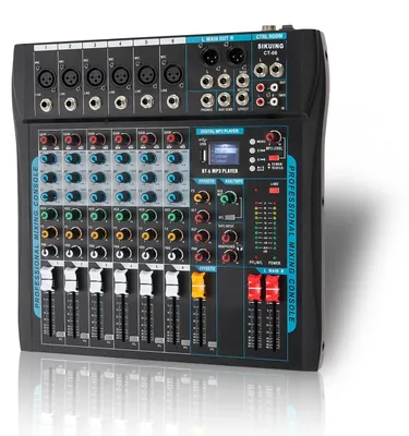 Zdjęcie produktu dla Mikser audio, 6-kanałowa konsola mikserska, profesjonalny mikser DJ z 16 efektami DSP