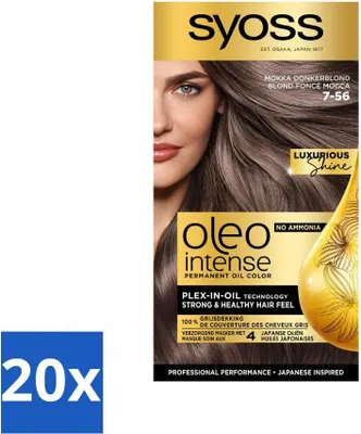 Zdjęcie produktu dla SYOSS - Oleo Intense 7-56 Mocha Ciemny Blond - farba do włosów - bez amoniaku - pokrycie siwizny - długotrwały kolor - opakowanie wartościowe - 20 sztuk