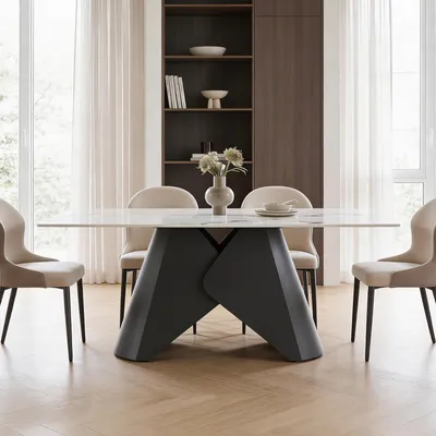 Produktbild von Esstisch LAZIO, 180 x 90 cm, Schwarz/Weiß - Design Keramiktisch in Marmor Optik, robust und pflegeleicht, Platz für 6-8 Personen