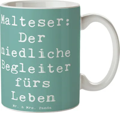 Produktbild von Mr. & Mrs. Panda Teetasse Spruch Malteser Begleiter - Meeresbrise - Geschenk, hypoallergene Hunde, Kleine Hunderassen, Eigenschaften, Kaffeebecher, Charakter, Hund