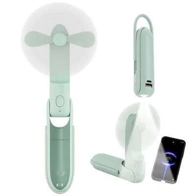 Produktbild von Mini Handventilator 2000mAh wiederaufladbar, 3 Stufen leise, USB-C, 6-in-1 mit Taschenlampe, tragbar für Reisen & Outdoor