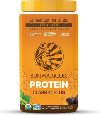 Produktbild von Sunwarrior Classic Plus Organic (750g) Chocolate - Eiweiße - Veganes Eiweiß