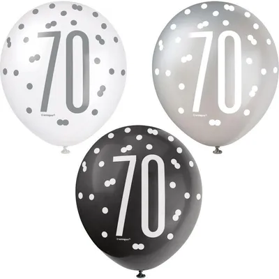 Produktbild von 6 Luftballons schwarz & silber Zahl 70