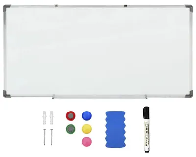 Obrázek produktu pro Magnetická tabule – bílá tabule z oceli – 110 x 60 cm – určená k montáži na zeď – slouží jako psací tabule a nástěnka – barva: armádní zelená