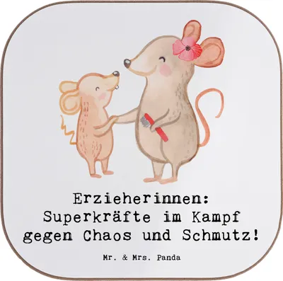 Produktbild von Mr. & Mrs. Panda Untersetzer Superheldin Erzieherin - Weiß - Geschenk, Kampf gegen Chaos, Lernen, für Gläser, Beruf, Berufsleben, kreative Geschenke, handgefertigte