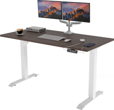 Produktbild von POKAR Höhenverstellbarer Schreibtisch Höhenverstellbar Elektrisch Bürotisch mit Tischplatte, Größe:120x80, Farbe:Weiß + Eichen Davos