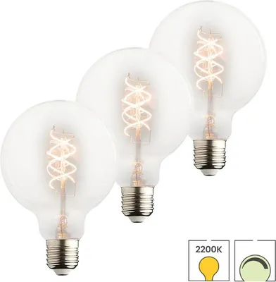 Produktbild von 3 x LED-Lampe E27 | 7.5 Watt dimmbar | 2200K extra warmweiß | Kugel 95 mm | Hell | Feiner Glühfaden | Lybardo Premium