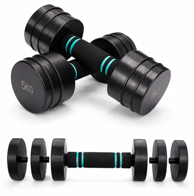 Produktbild von Relaxdays Kurzhanteln, verstellbar bis je 5 kg, mit EPE Griff, für Home Gym, Hantelset, Schwarz, KI-generiertes Bild