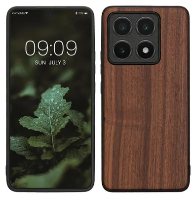 Produktbild von kwmobile Handyhülle für Xiaomi 14T Hülle Holz - Case mit TPU Bumper - Stoßfestes Hardcase - Schutzhülle Cover in Dunkelbraun