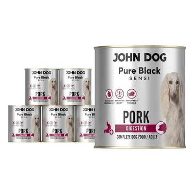 Produktbild von John Dog Hundenassfutter Pure Black Digestion Schwein - Getreidefreies Monoprotein Nassfutter für Hunde 6 x 800g