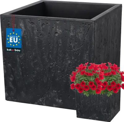 Zdjęcie produktu dla KOTARBAU® Kwadratowa doniczka 39 x 39 x 37 cm o betonowym wyglądzie wykonana z PVC Doniczka do użytku zewnętrznego i wewnętrznego Antracytowa doniczka z doniczką wewnętrzną