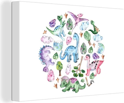 Produktbild von OneMillionCanvasses® - Leinwandbilder - 140x90 cm, Kinderzimmer - Kreis - Dinosaurier - Jungen - Mädchen - Kinder, Wandbilder Kunstdruck Wanddekoration